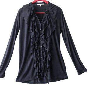 Joie Black Viscose Jersey Ruffled Button Shirt S